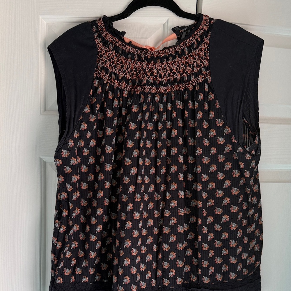 Anthropologie Black and Pink Floral Blouse